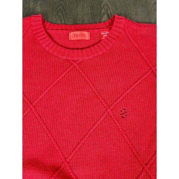 Vintage IZOD Cotton Sweater Men's Large Solid Red Diamond Pattern Christmas - Picture 5 of 11
